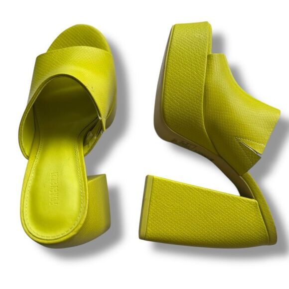 Forever 21 Neon Yellow Faux Snakeskin Platform Block Heel Mule Women’s 7 - Picture 3 of 6